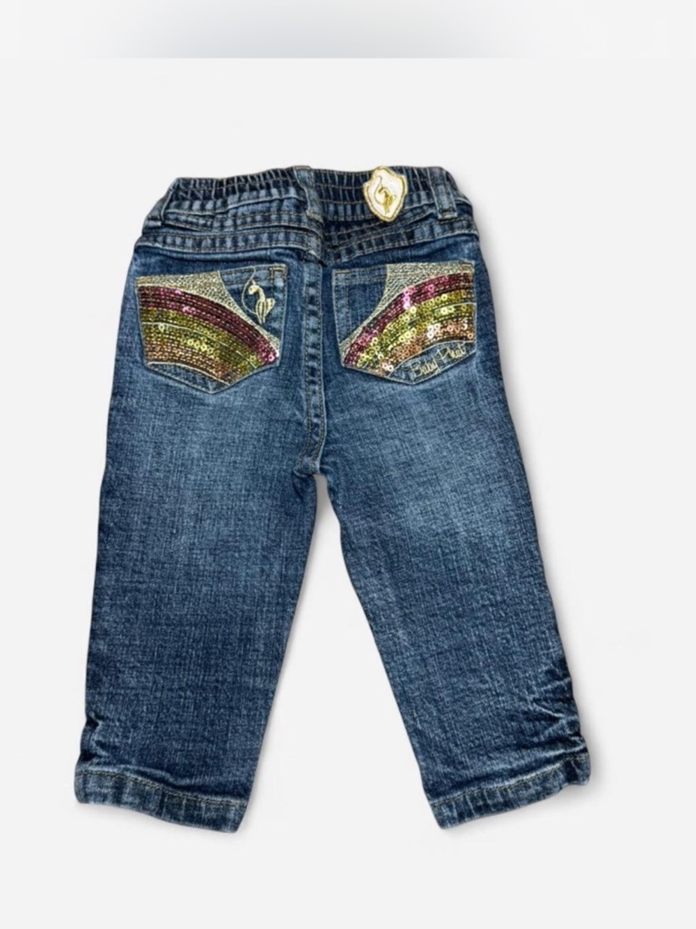 Baby Phat Blue Denim Jeans with Multicolor Sequin Pocket Rainbows